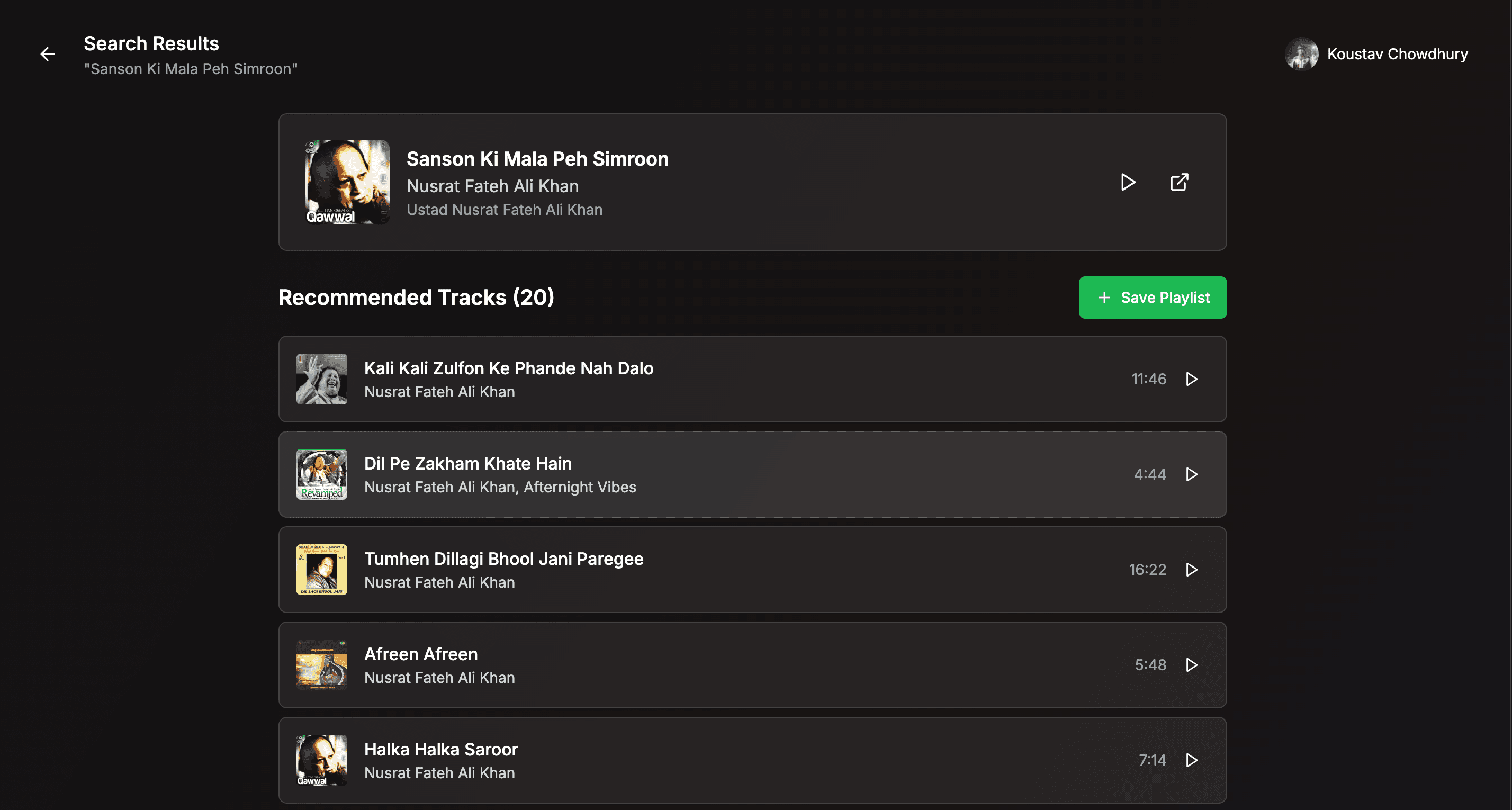 Beatsify – search results and recommended tracks